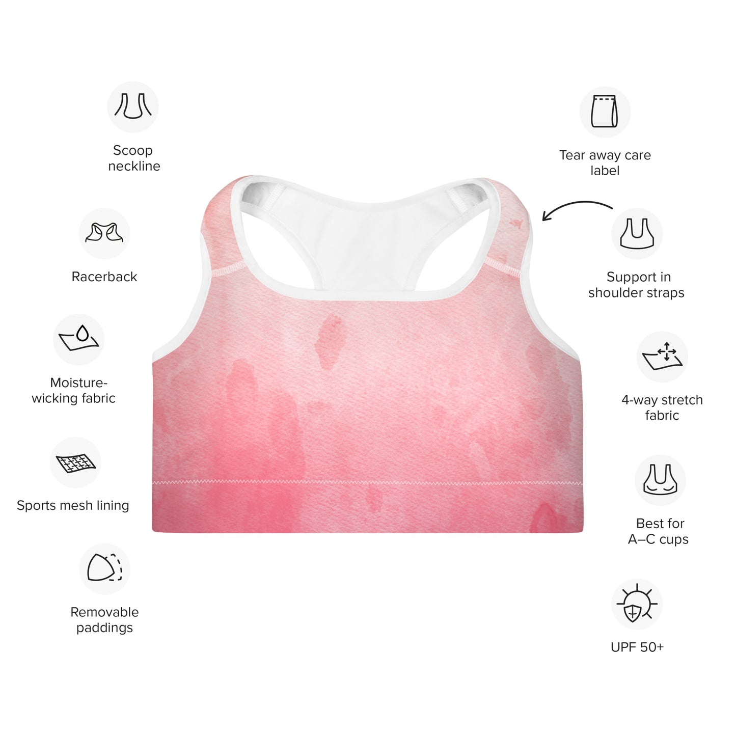 PINK WATERCOLOR - SPORTS BRA
